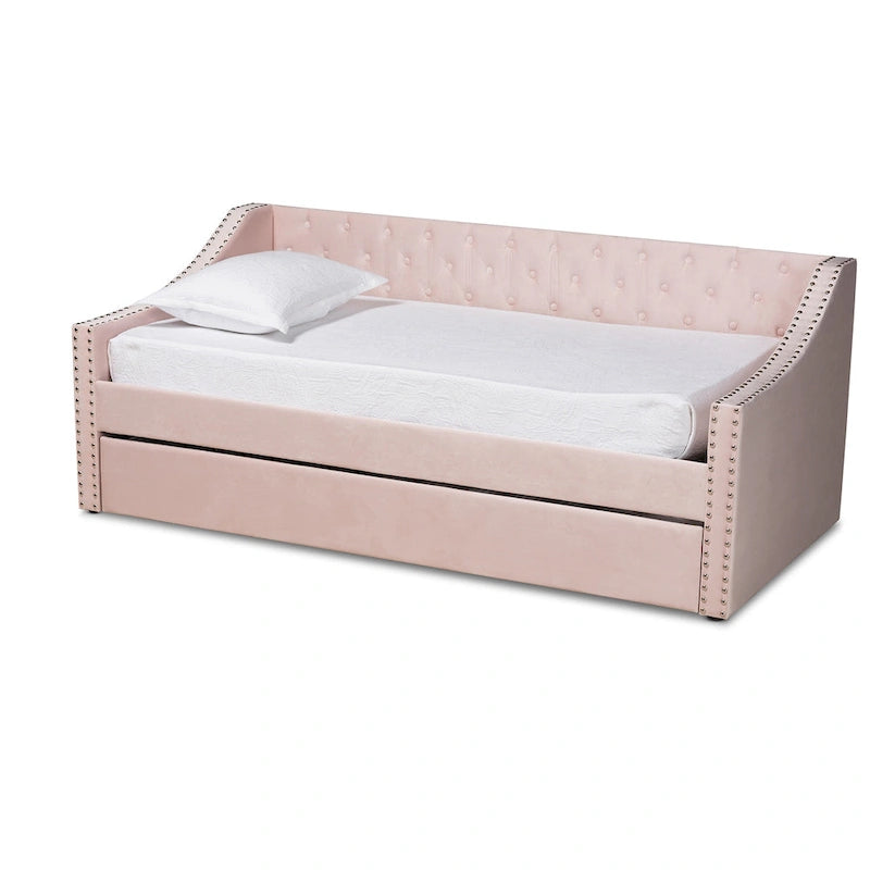 Raphael Modern Velvet Fabric Upholstered Daybed with Trundle