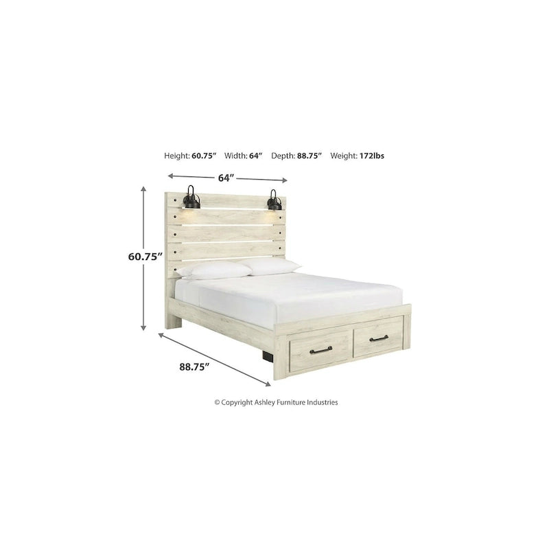 Cambeck Whitewashed Panel Bed w/ 2 Footboard Storage Drawers