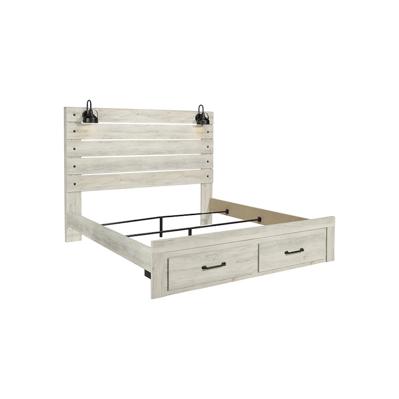 Cambeck Whitewashed Panel Bed w/ 2 Footboard Storage Drawers