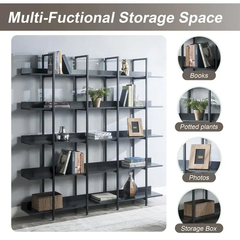 5 Tier Bookcase Home Office Open Bookshelf