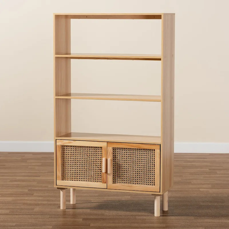 Faulkner Mid-Century Modern Wooden Bookcase & Bookshelf-Natural Brown