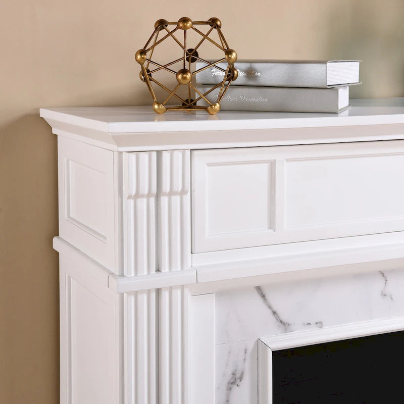 SEI Furniture Occom Electric Fireplace with Faux Marble Mantel with Media Storage