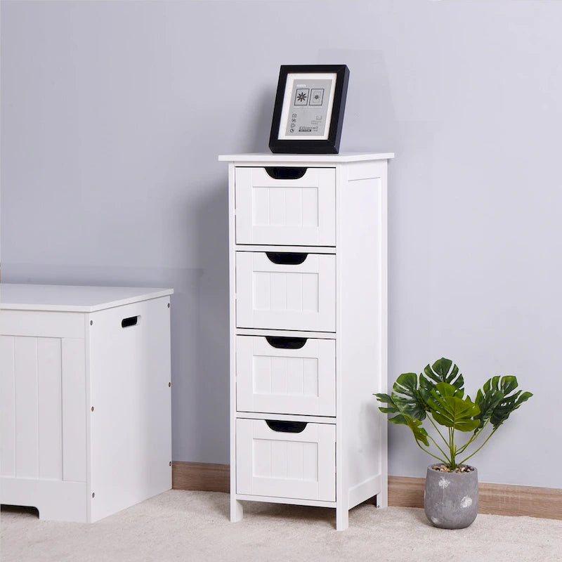 White Bathroom Storage Cabinet Freestanding with Drawers - 11.8L x 11.8W x 32.3H