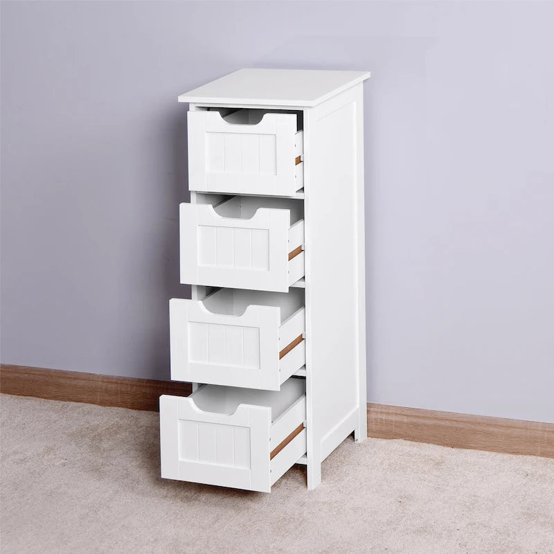 White Bathroom Storage Cabinet Freestanding with Drawers - 11.8L x 11.8W x 32.3H