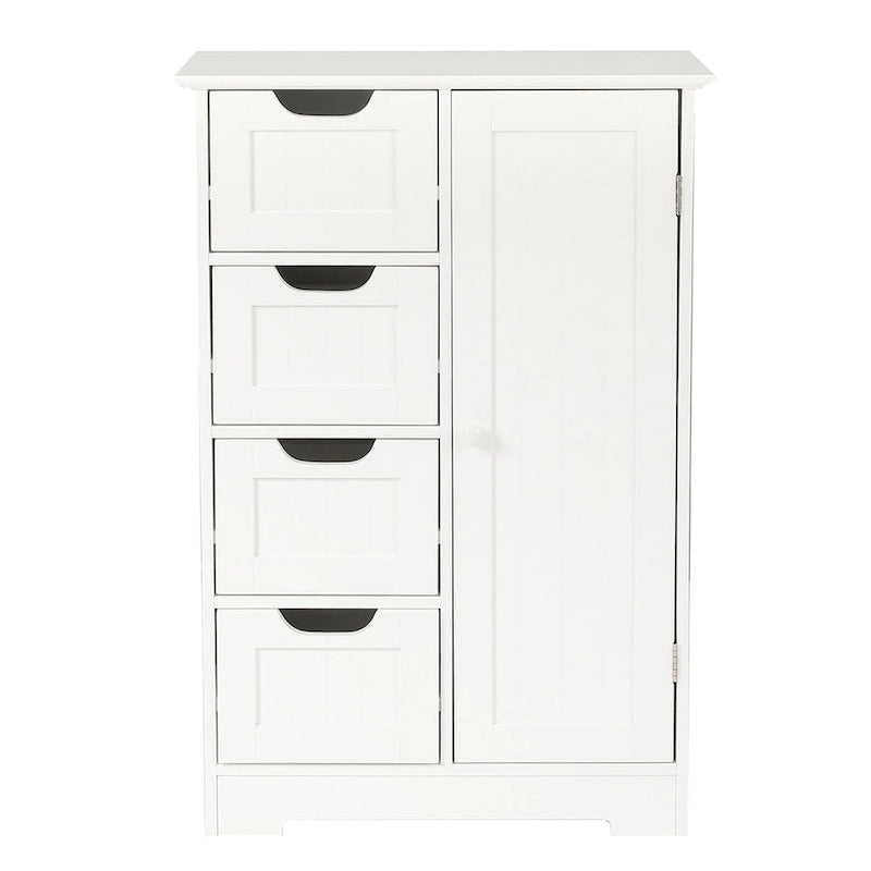 White Wood 4-Drawer 1-Door Bathroom Storage Cabinet - 32.68 H x 22.05 W x 11.81 D