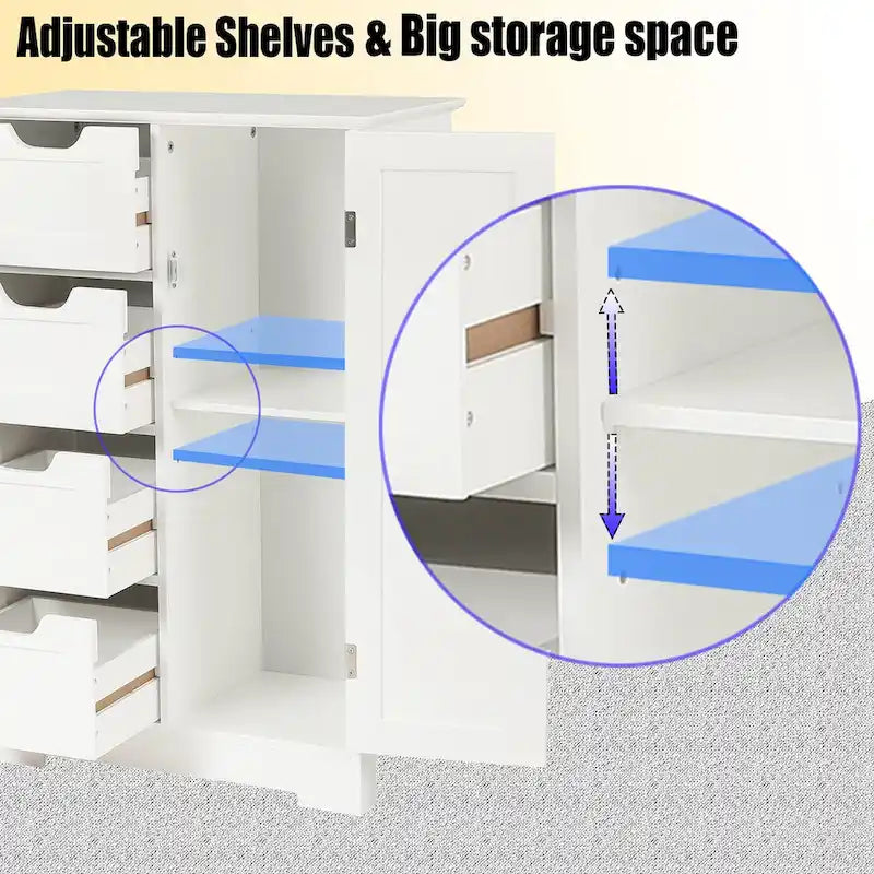 White Wood 4-Drawer 1-Door Bathroom Storage Cabinet - 32.68 H x 22.05 W x 11.81 D