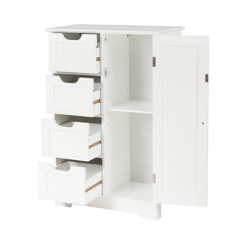 White Wood 4-Drawer 1-Door Bathroom Storage Cabinet - 32.68 H x 22.05 W x 11.81 D