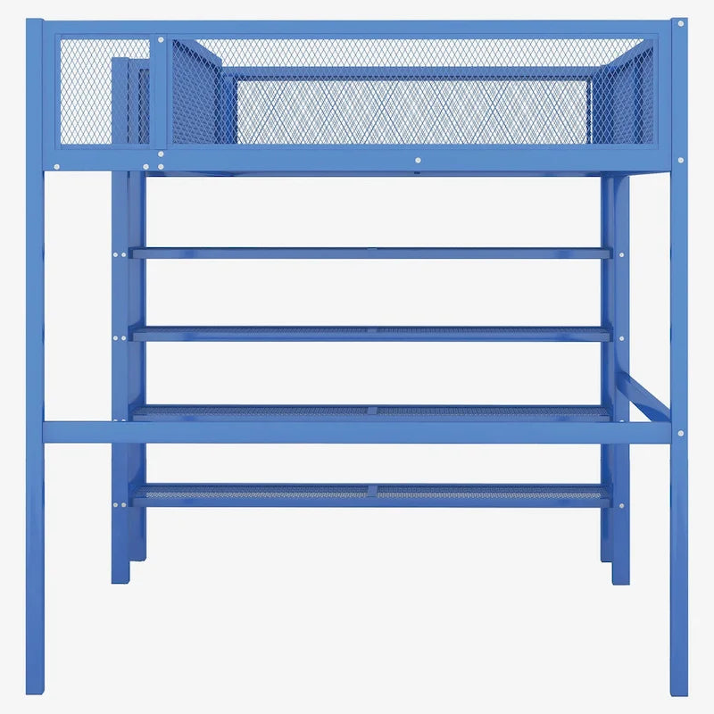 Full Size Metal Loft Bed with 4-Tier Shelves and Storage, Black