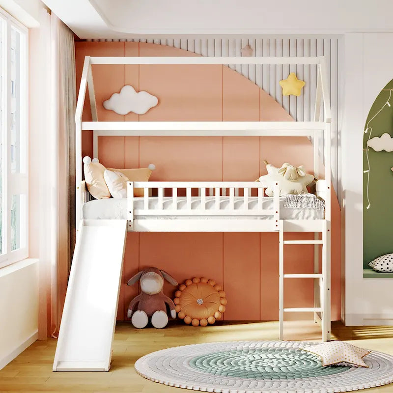 Merax Twin House Bed Loft Bed with Slide