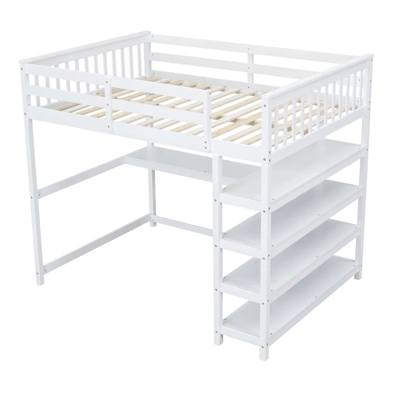 Merax Loft Bed with Storage Shelves and Under-bed Desk
