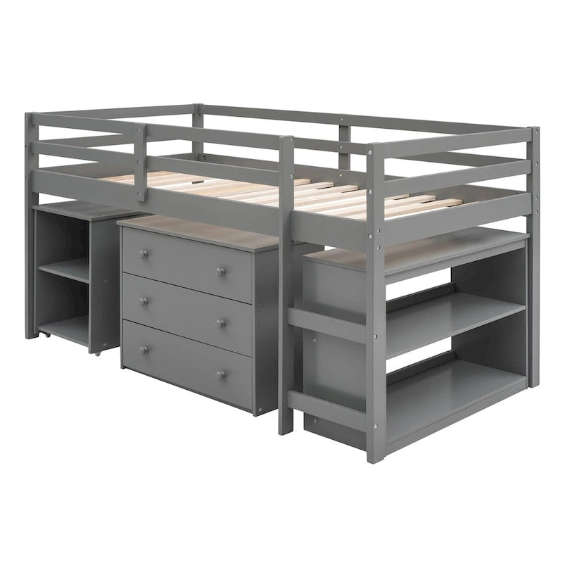 Merax Twin Low Loft Bed with Desk and Cabinet