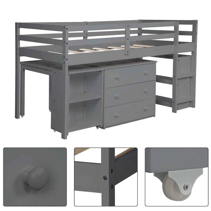 Merax Twin Low Loft Bed with Desk and Cabinet
