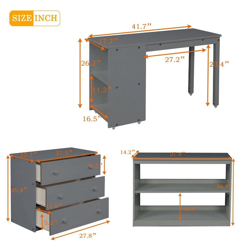 Merax Twin Low Loft Bed with Desk and Cabinet