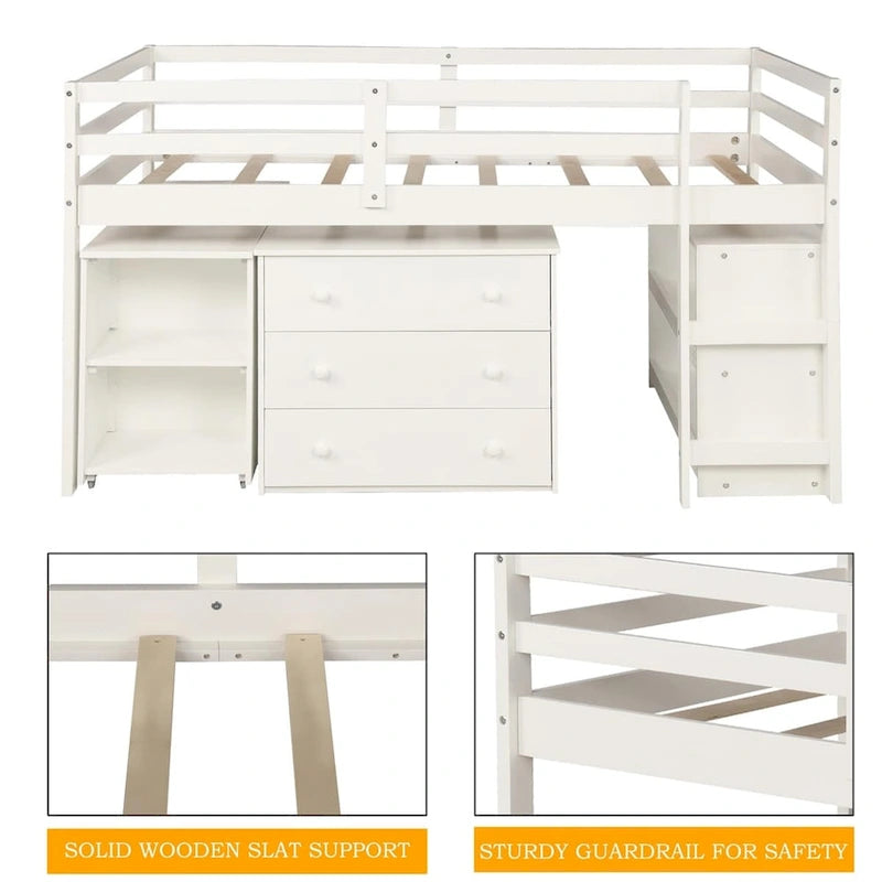 Merax Twin Low Loft Bed with Desk and Cabinet