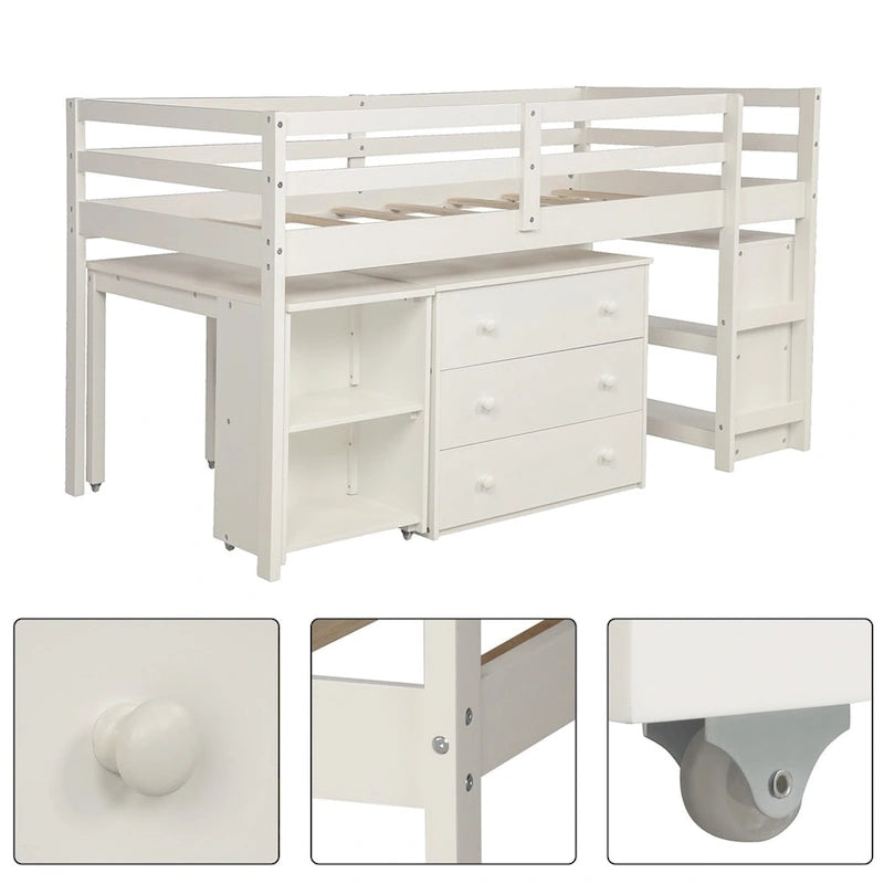 Merax Twin Low Loft Bed with Desk and Cabinet