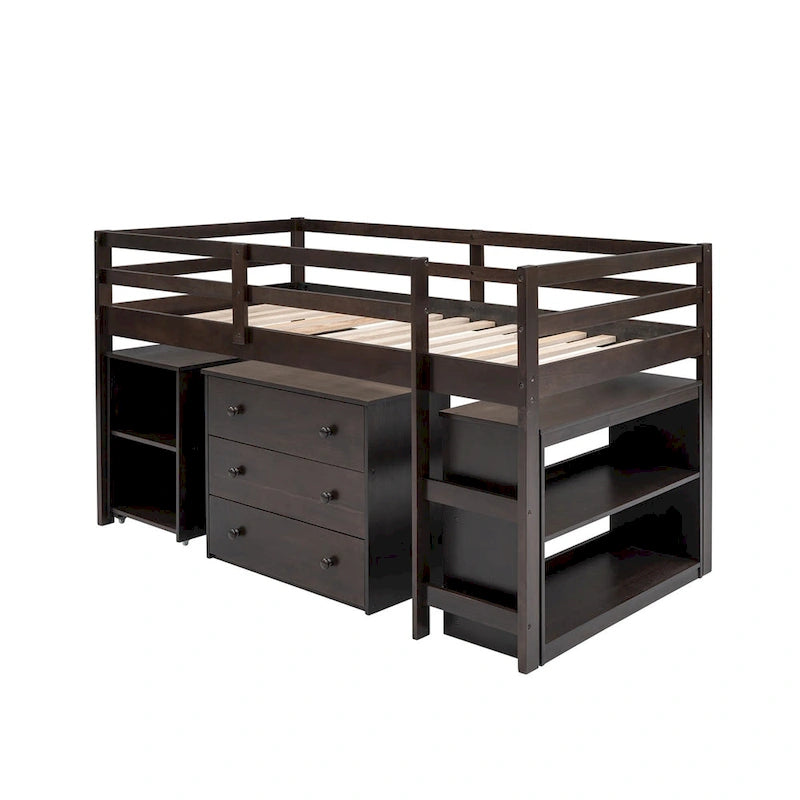 Merax Twin Low Loft Bed with Desk and Cabinet