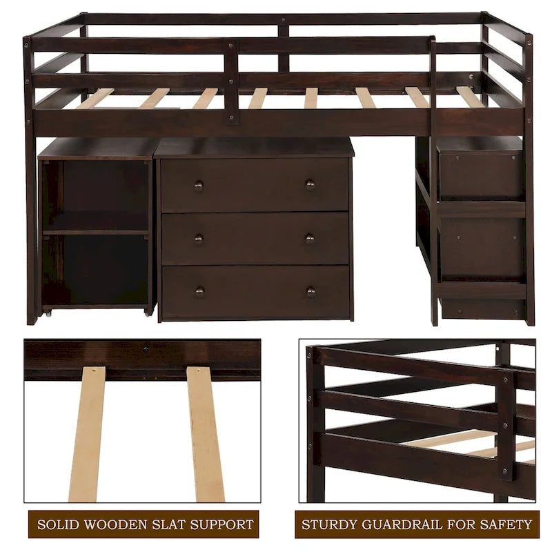 Merax Twin Low Loft Bed with Desk and Cabinet