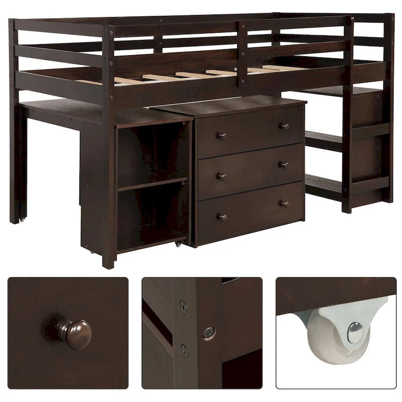 Merax Twin Low Loft Bed with Desk and Cabinet