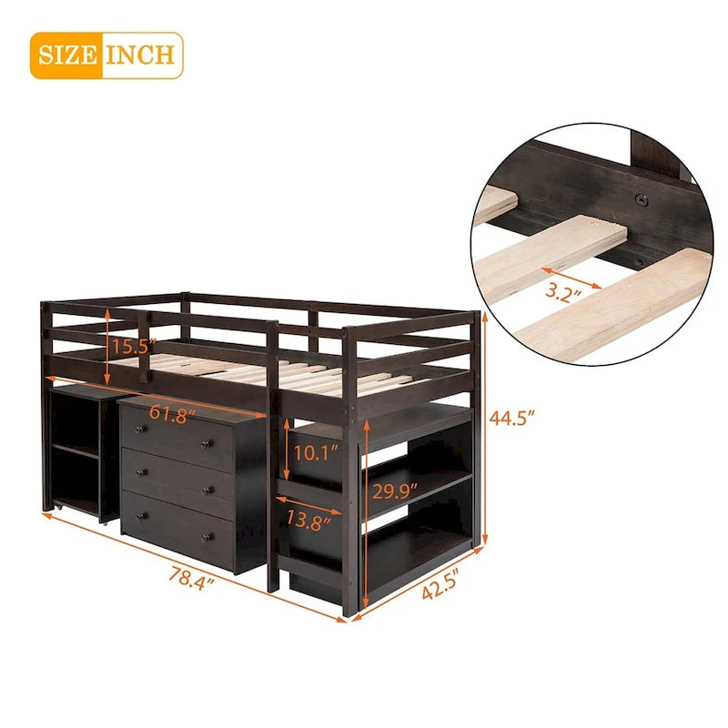 Merax Twin Low Loft Bed with Desk and Cabinet