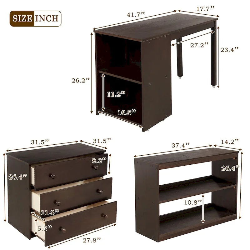 Merax Twin Low Loft Bed with Desk and Cabinet