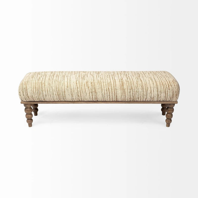 Alder II Cream Upholstered Seat w/ Wood Base Accent Bench - 55W x 16D x 18H