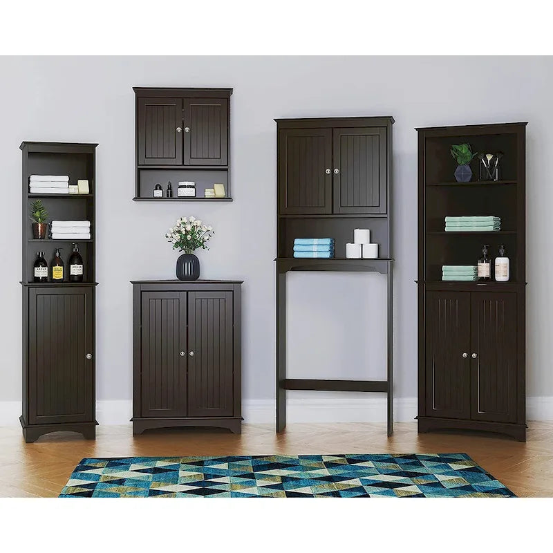 Spirich-3 Tier Bathroom Cabinet Shelves Wooden,Bathroom Storage with door,White