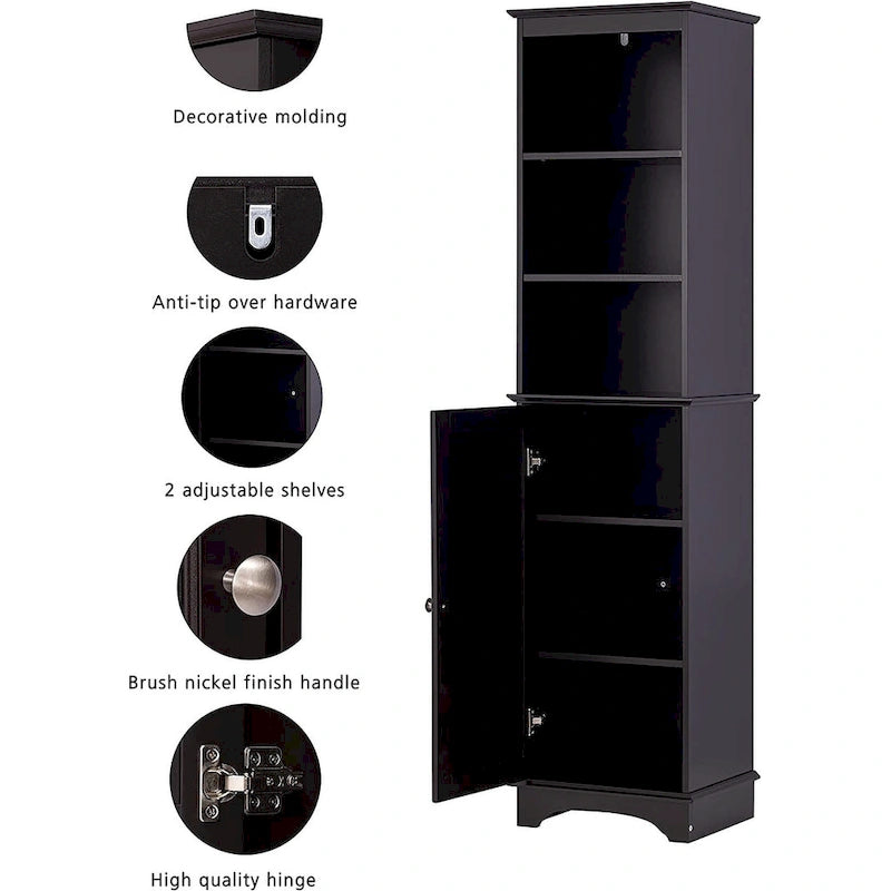 Spirich-3 Tier Bathroom Cabinet Shelves Wooden,Bathroom Storage with door,White