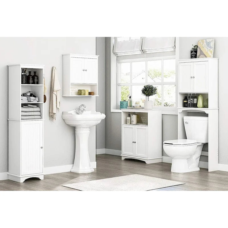 Spirich-3 Tier Bathroom Cabinet Shelves Wooden,Bathroom Storage with door,White