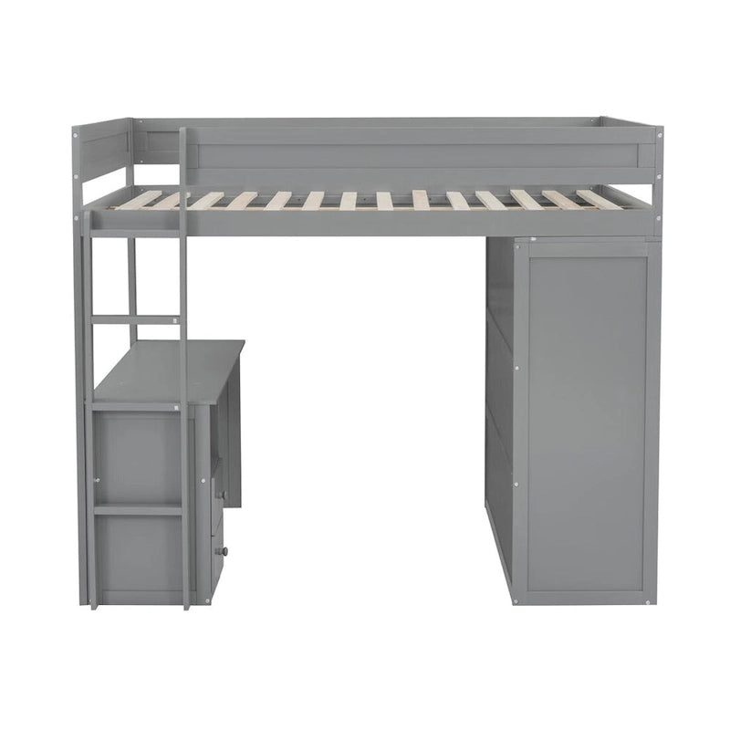 Merax Wood Loft Bed with Wardrobes and 2-Drawer Desk with Cabinet