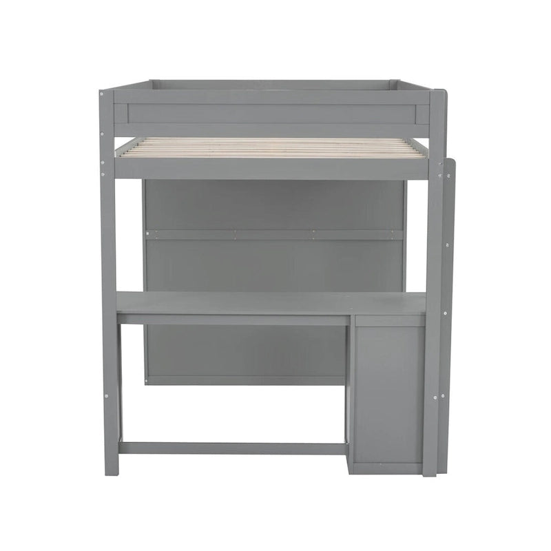 Merax Wood Loft Bed with Wardrobes and 2-Drawer Desk with Cabinet