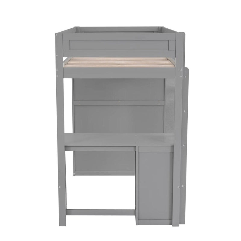 Merax Wood Loft Bed with Wardrobes and 2-Drawer Desk with Cabinet