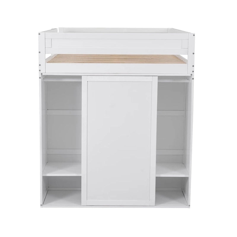 Merax Wood Loft Bed with Wardrobes and 2-Drawer Desk with Cabinet