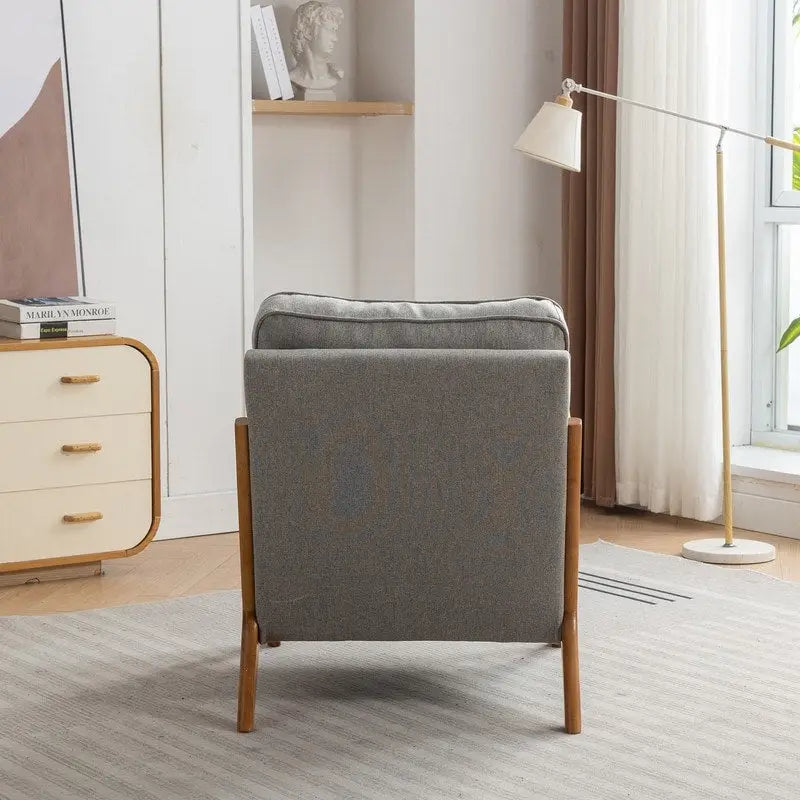 SEYNAR Mid Century Boucle Uplostered Soild Wood Accent Armchair with Pillow