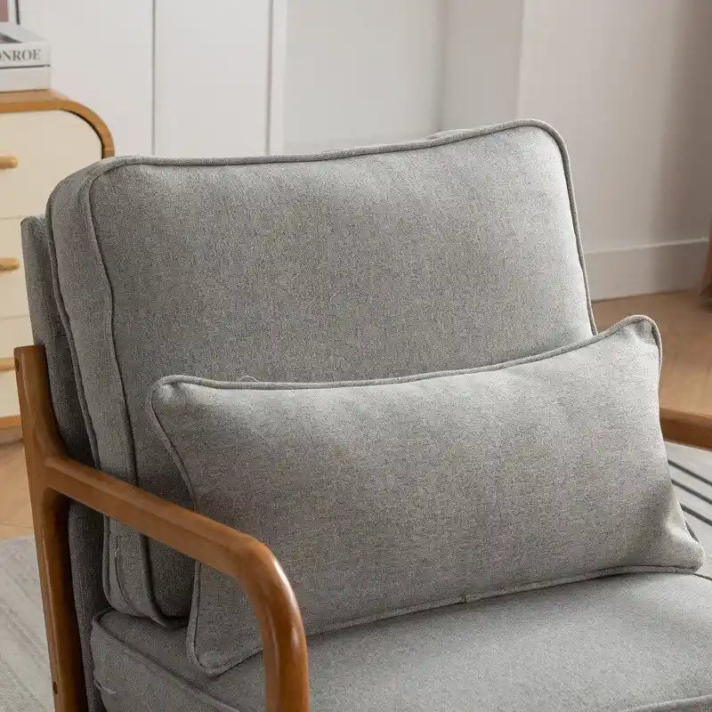 SEYNAR Mid Century Boucle Uplostered Soild Wood Accent Armchair with Pillow