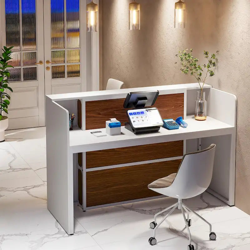 63 Inch LED Reception Front Counter Desk Table with Private Panels for Check Out Retail,Store Office Lobby Shop Clinic
