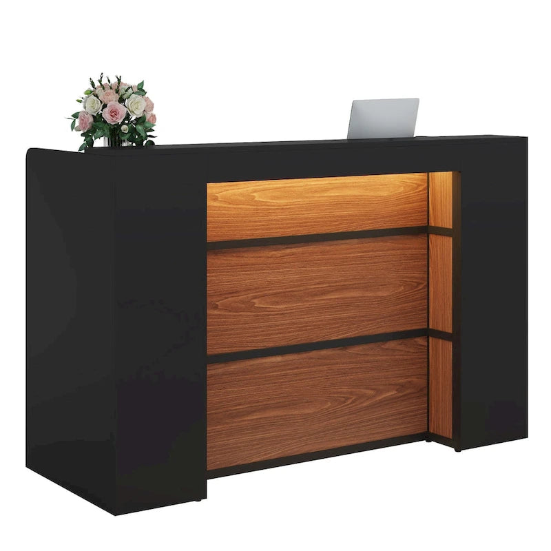 63 Inch LED Reception Front Counter Desk Table with Private Panels for Check Out Retail,Store Office Lobby Shop Clinic