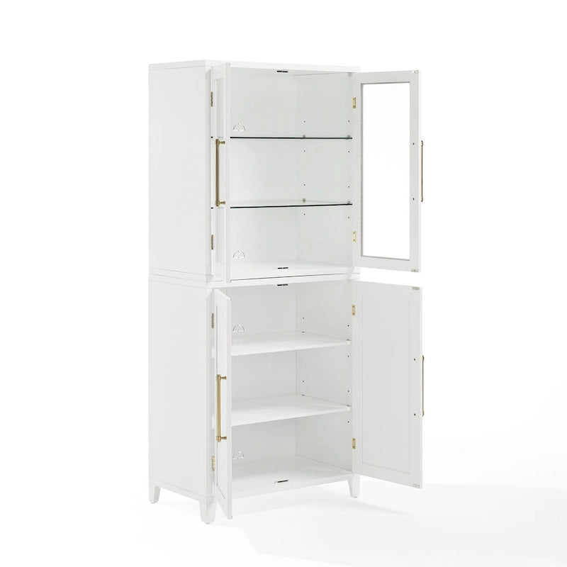 Crosley Roarke Pantry Storage Cabinet With Glass Door Hutch