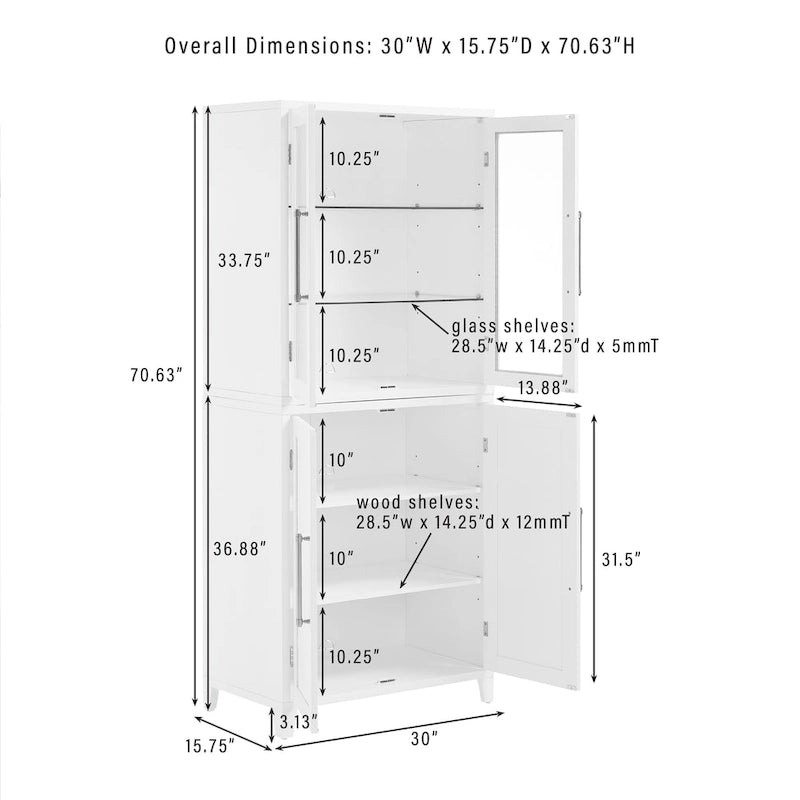 Crosley Roarke Pantry Storage Cabinet With Glass Door Hutch