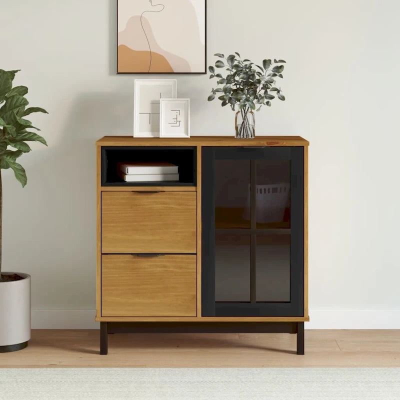 vidaXL Sideboard with Glass Door FLAM 31.5x15.7x31.5 Solid Wood Pine - 31.5 x 15.7 x 31.5