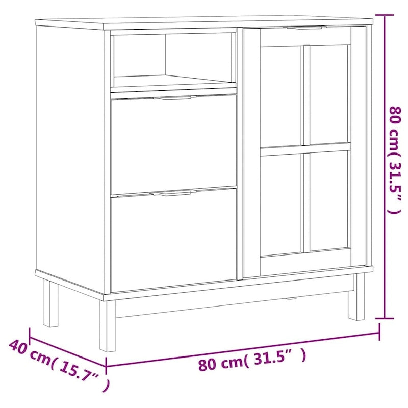 vidaXL Sideboard with Glass Door FLAM 31.5x15.7x31.5 Solid Wood Pine - 31.5 x 15.7 x 31.5
