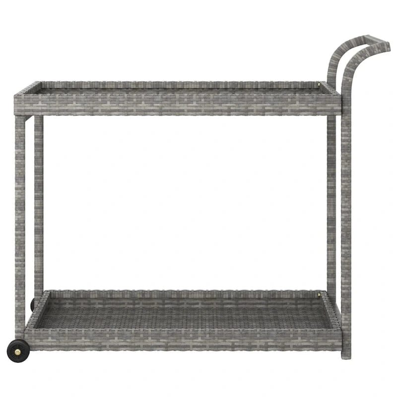 vidaXL Outdoor Bar Cart 2-Tier Serving Cart Rolling Utility Cart PE Rattan - 39.4 x 17.7 x 32.7