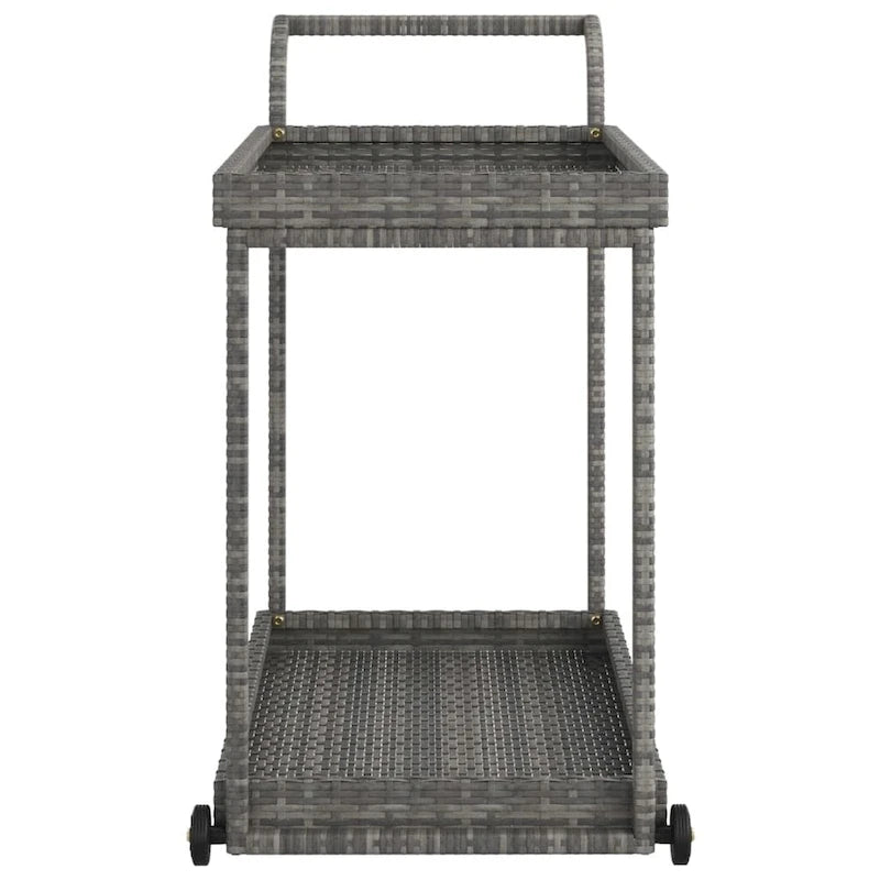 vidaXL Outdoor Bar Cart 2-Tier Serving Cart Rolling Utility Cart PE Rattan - 39.4 x 17.7 x 32.7