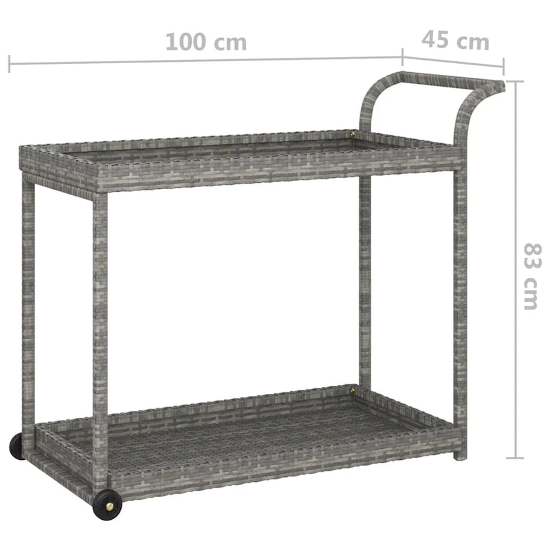 vidaXL Outdoor Bar Cart 2-Tier Serving Cart Rolling Utility Cart PE Rattan - 39.4 x 17.7 x 32.7