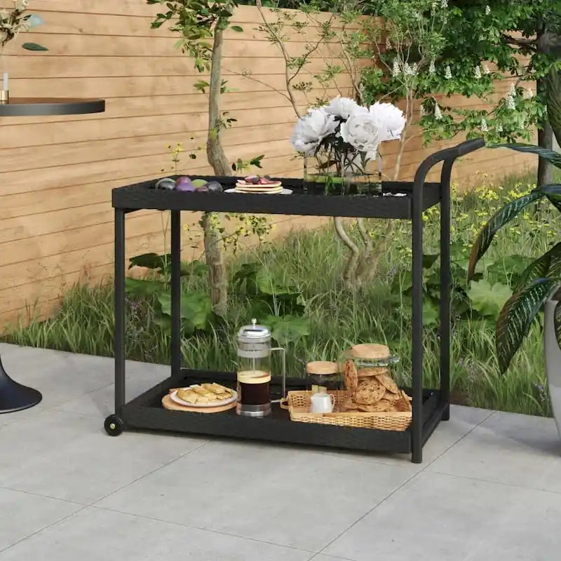 vidaXL Outdoor Bar Cart 2-Tier Serving Cart Rolling Utility Cart PE Rattan - 39.4 x 17.7 x 32.7