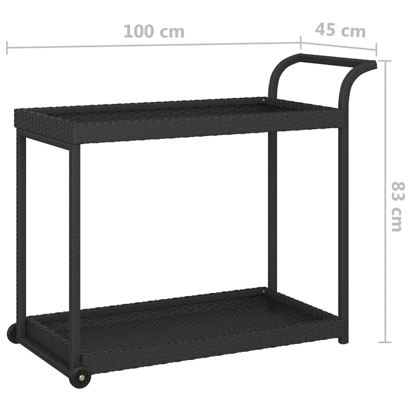vidaXL Outdoor Bar Cart 2-Tier Serving Cart Rolling Utility Cart PE Rattan - 39.4 x 17.7 x 32.7