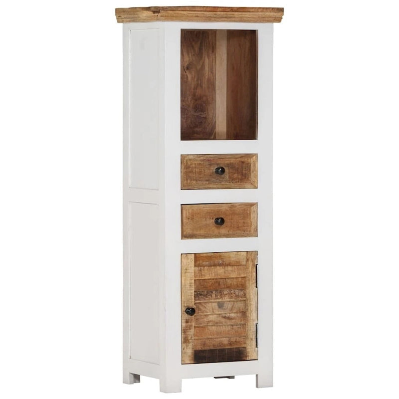 vidaXL Highboard Brown&White 15.7x11.8x43.3 Solid Wood Mango and Acacia - 15.7 x 11.8 x 43.3