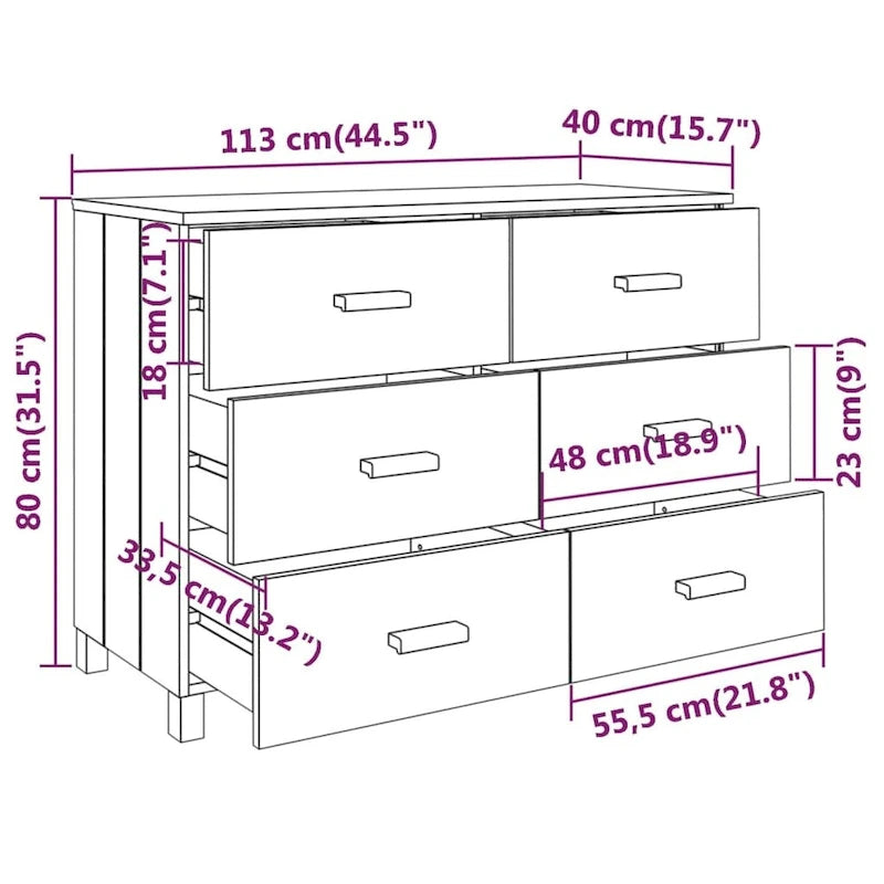 vidaXL Sideboard Buffet Console Cabinet with Storage HAMAR Solid Wood Pine - 44.5x15.7x31.5