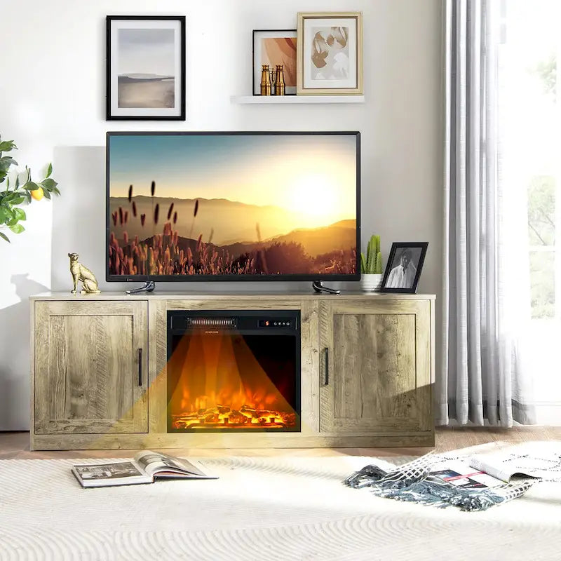 Costway 58 Fireplace TV Stand Entertainment Console W/ 18 Electric