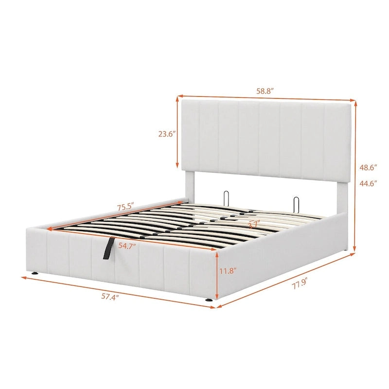 Full size Upholstered Platform bed with a Hydraulic Storage System