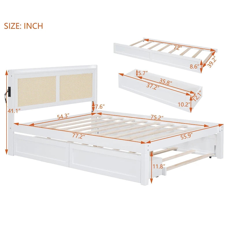 Full Size Bed Frame with Rattan Headboard